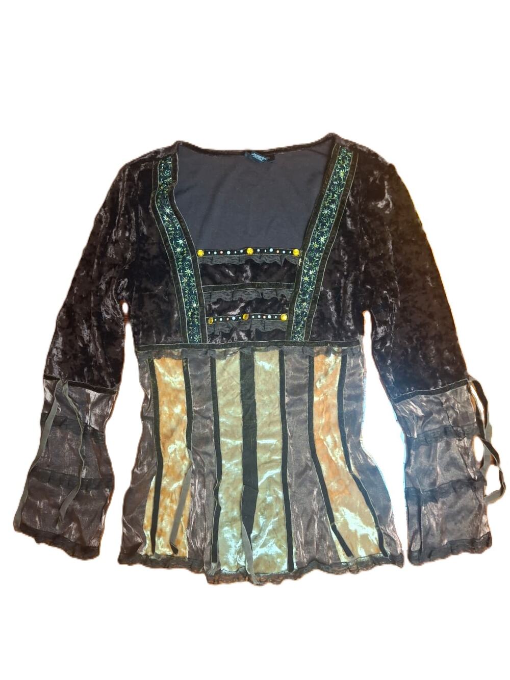 Toofan vintage early-2000s Y2K whimsigoth style velvet corset-panel top, Size S